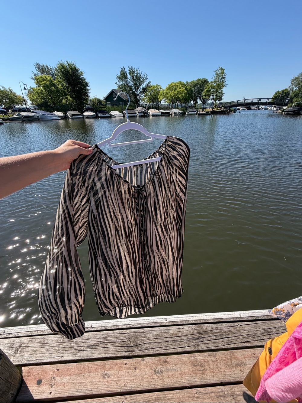 Milano Black & Cream Zebra-Stripe Long Sleeve Blouse